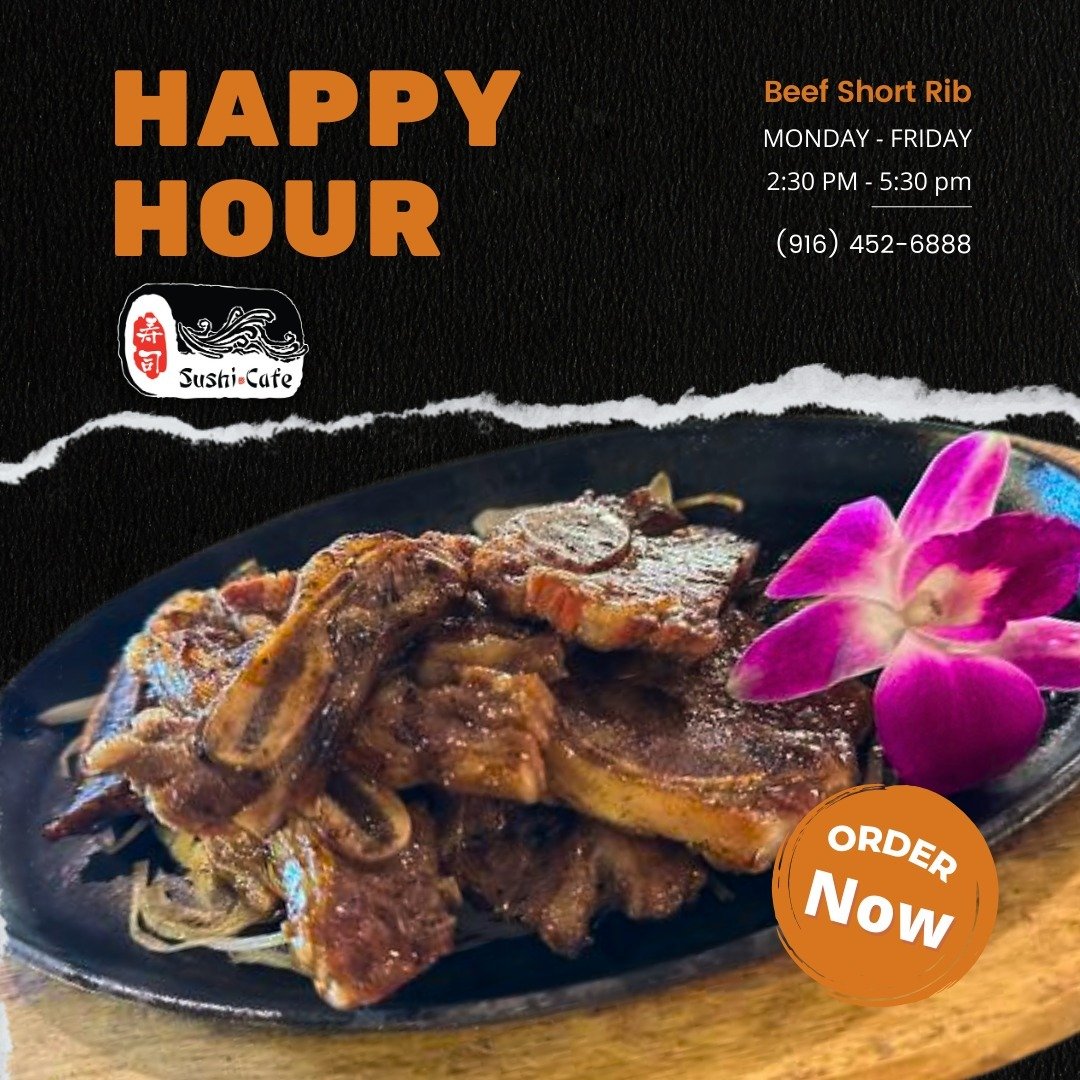 Here's to happy hour vibes and lip-smacking Beef Short Ribs! 🎉🍽️

Order online now at https://bit.ly/3QWEFpI 
View our menu at www.mysushicafe.com

#sushicafefreeport #sactown #saceat #SushiCafeEats #SizzleAndSip #BeefShortRibs
