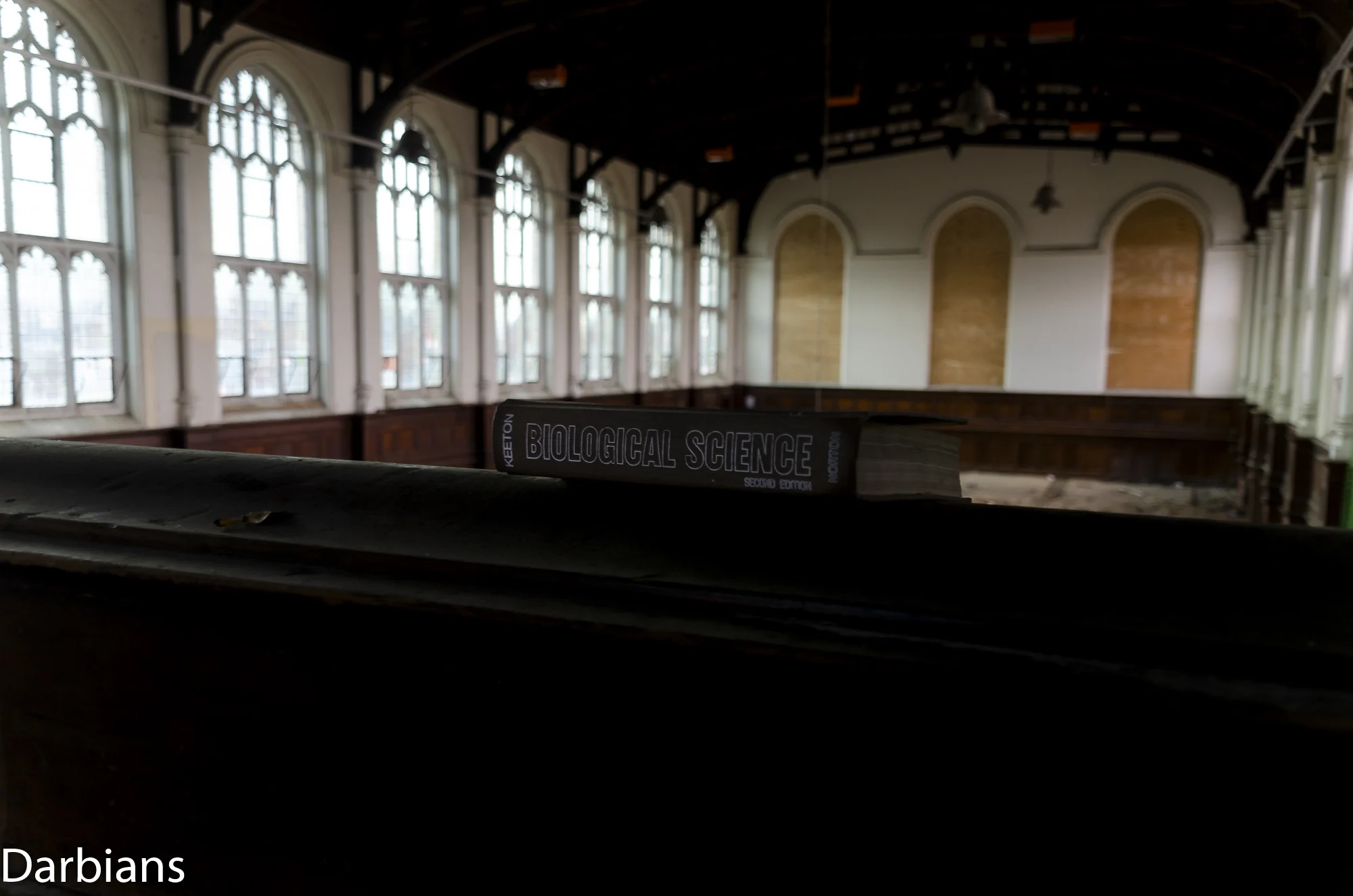 Main hall from the balcony with the best seller Biological Science.