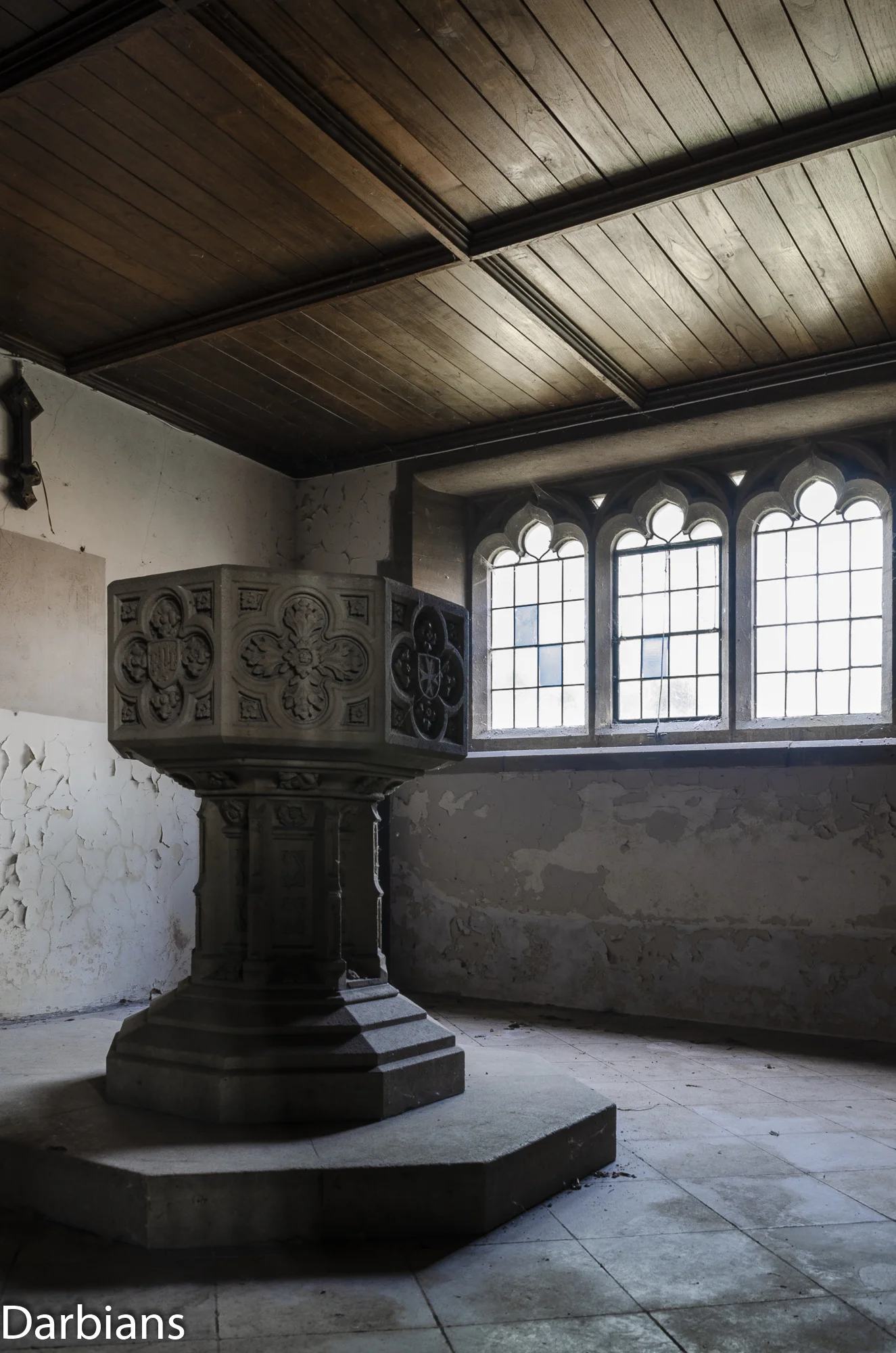 Font at the entrance of the chapel.