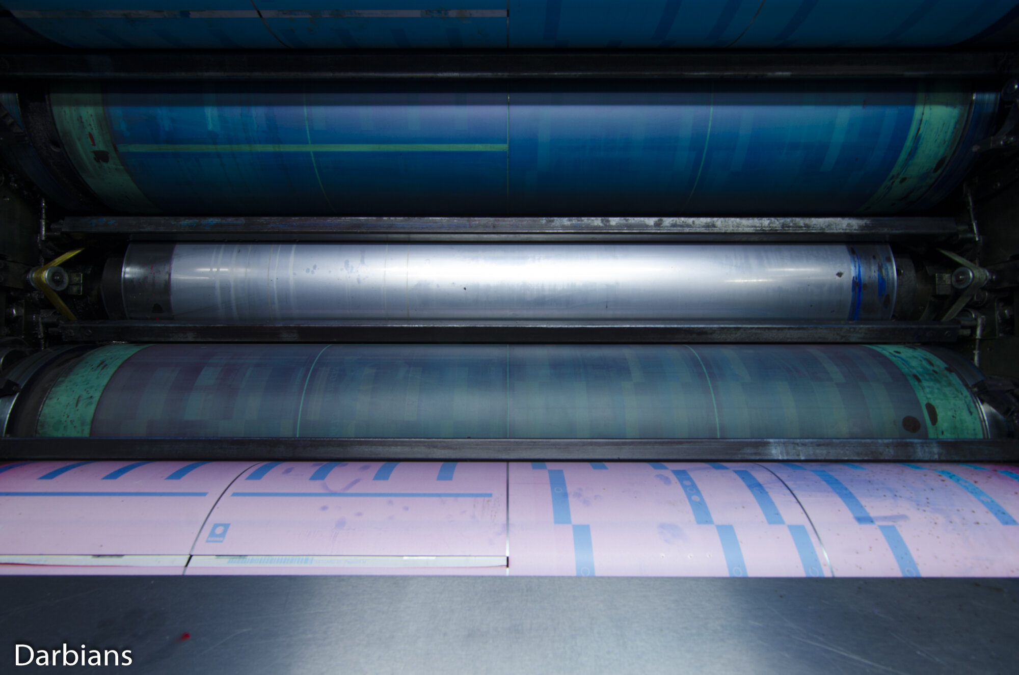 Broughton Printers Preston: Rollers in the printing press.