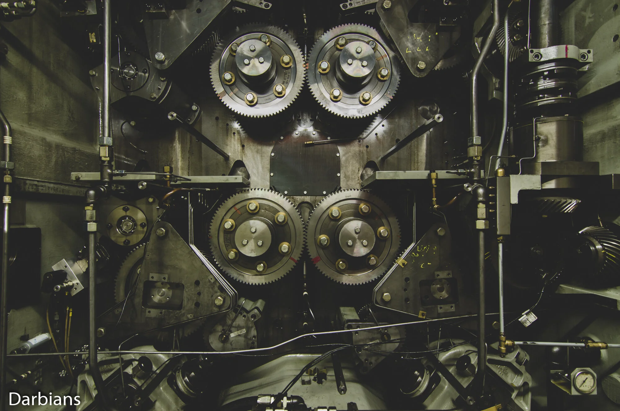 Broughton Printers Preston: Gearing inside the printing press.