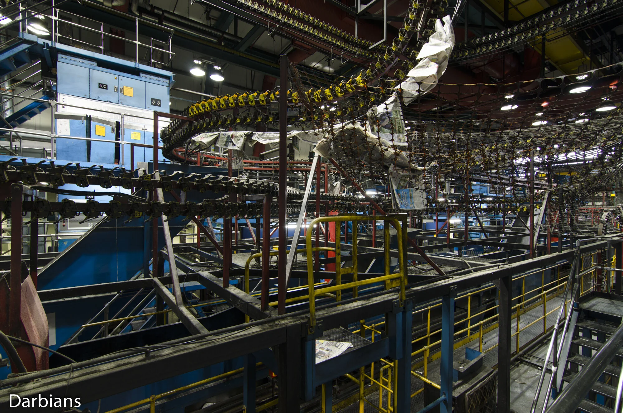 Broughton Printers Preston: Netting was strategically placed to catch falling paers.