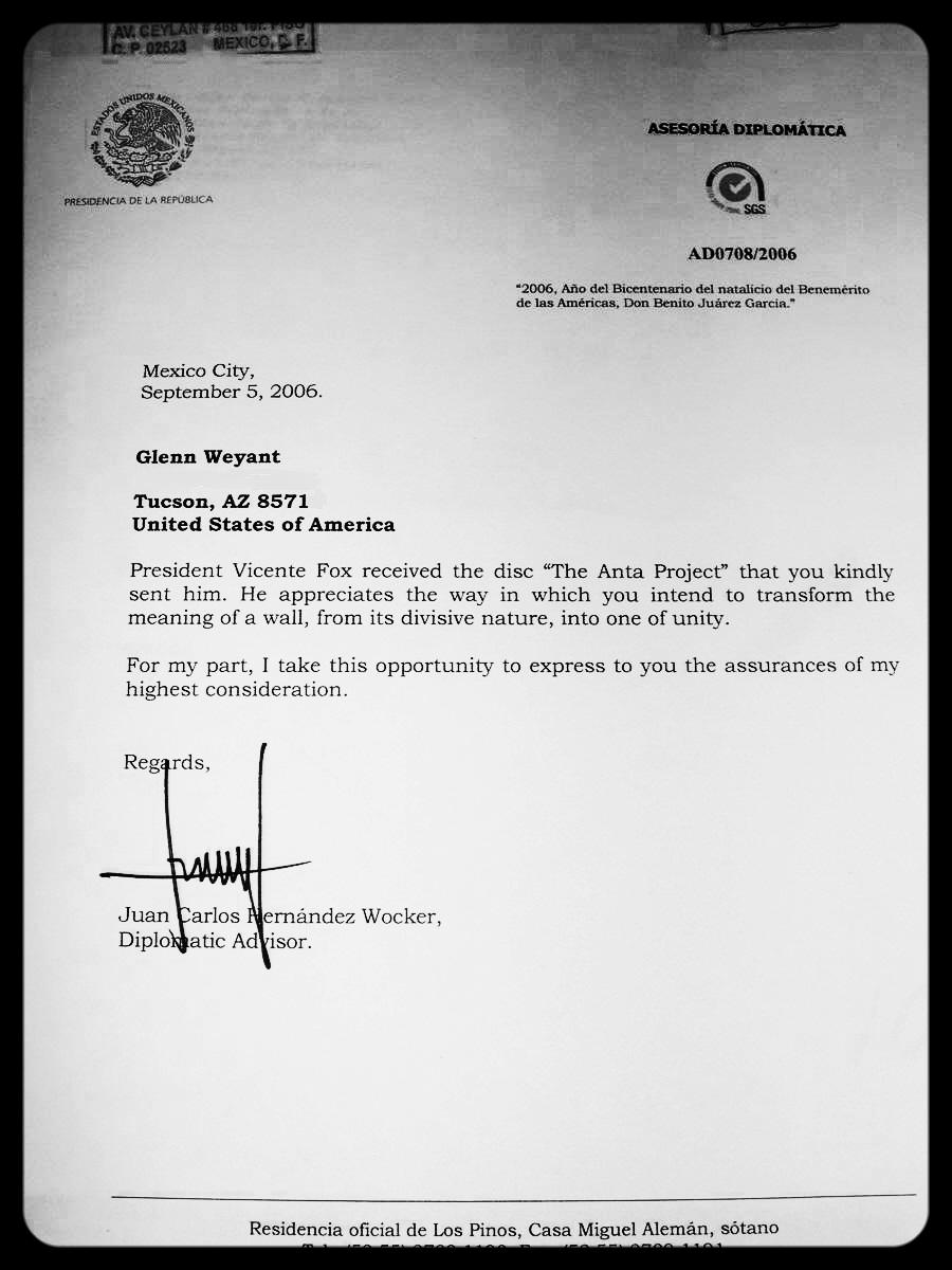 Nogales-Sasabe Border Wall Soundings - Letter from Mexican President Vincente Fox, Circa 2006