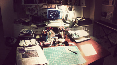 Austin Kleon's divided work space.