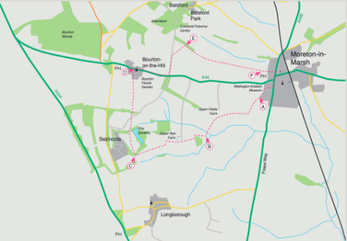 The circular walk from Moreton-in-Marsh, with thanks to the Redesdales Arms website.