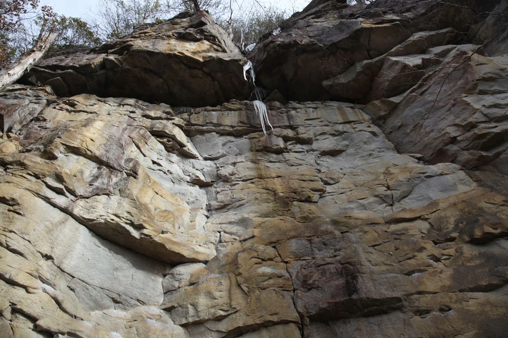 Icicles form on “Comic Relief Direct” in the Obed Wild & Scenic River Area. Photo by Kevin Flint .
