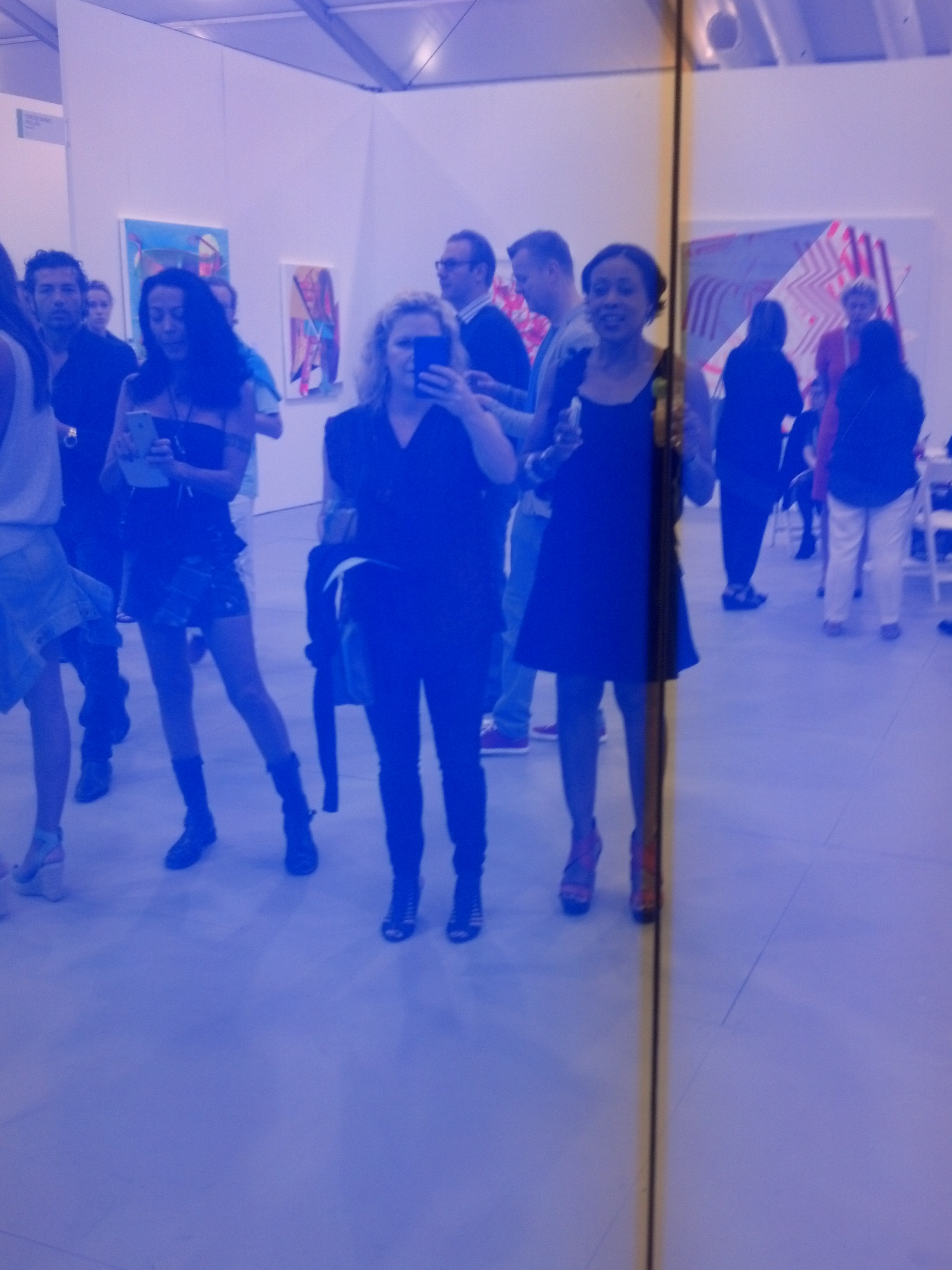 Opening night at Untitled : unabashed selfie with SFMOMA's Maria Jenson in front of Royale Projects stunning Phillip K. Smith III installation