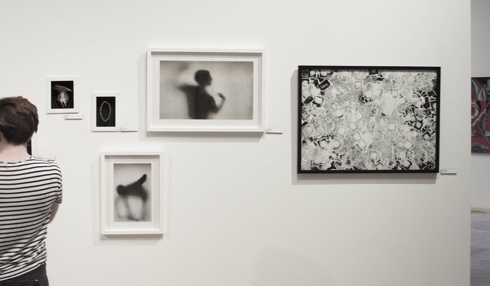 Installation view, Dollar Bank Three Rivers Arts Festival, June 2016. Right, Untitled (Salt 8886) , 2016. Center, Caroline Record, Exertion 1 and 2, 2016. Left, two works by Lucy Jockel, 2014.