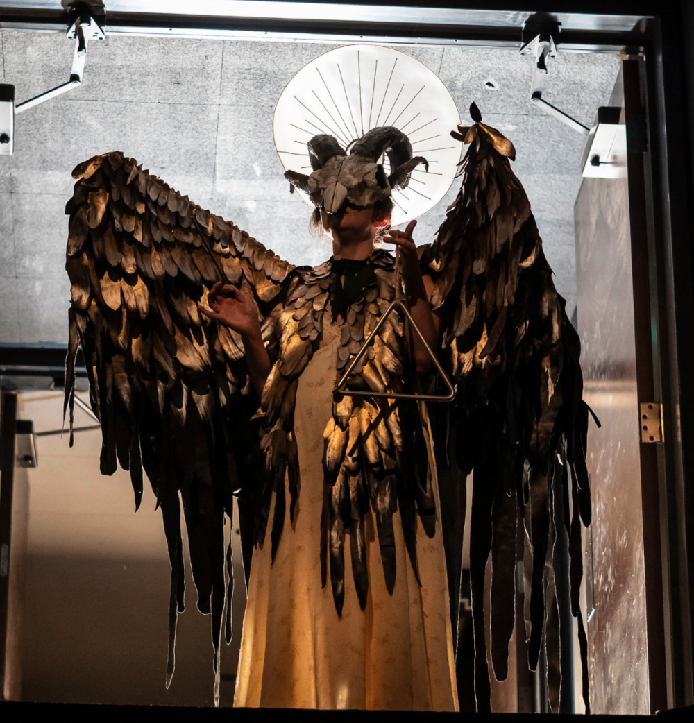 Leather feathered wings for Mary Shelley’s Frankenstein, designed by Sully Ratke