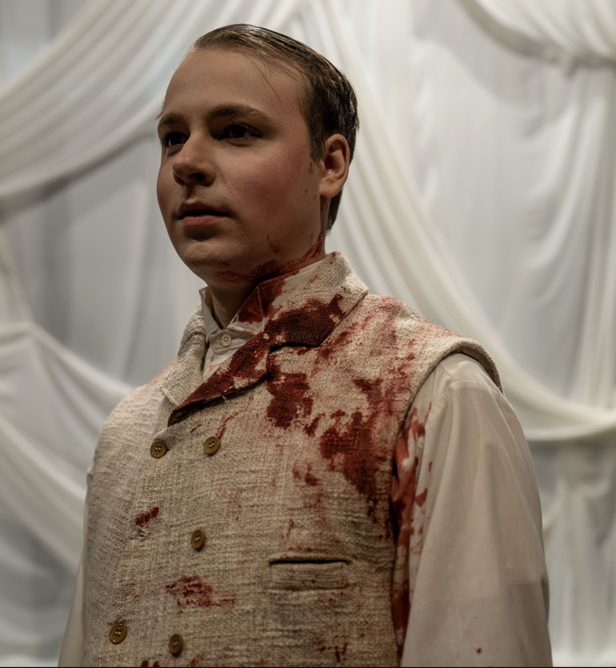  Machine washable suit vest and pants, made to hold up under multiple washings because there was a lot of blood. Designed by Eloin Voegeli. 
