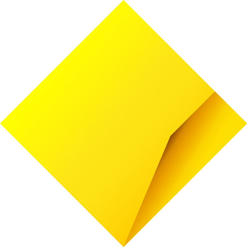 Close-up of a yellow sticky note with a corner peeled back, against a yellow background.