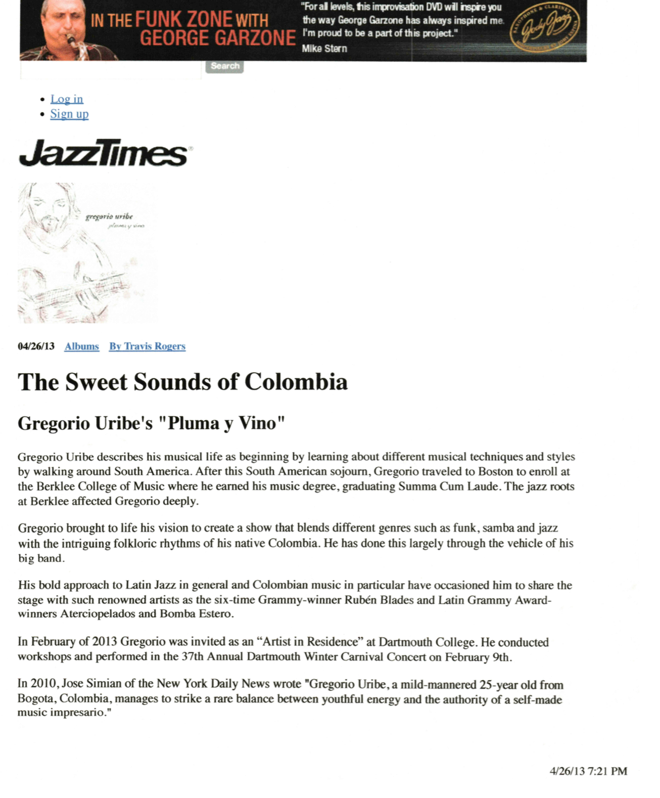 Jazz Times - "Pluma y Vino" Review