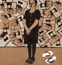 Ephrem Solomon, Dignity of the Lady, 2013, woodcut and mixed media, 90cm by 95cm