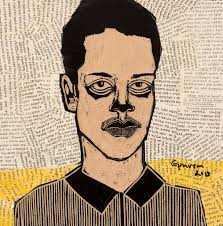 Ephrem Solomon, Untitled (Portrait Series), 2013, woodcut and mixed media, 32cm by 32cm 