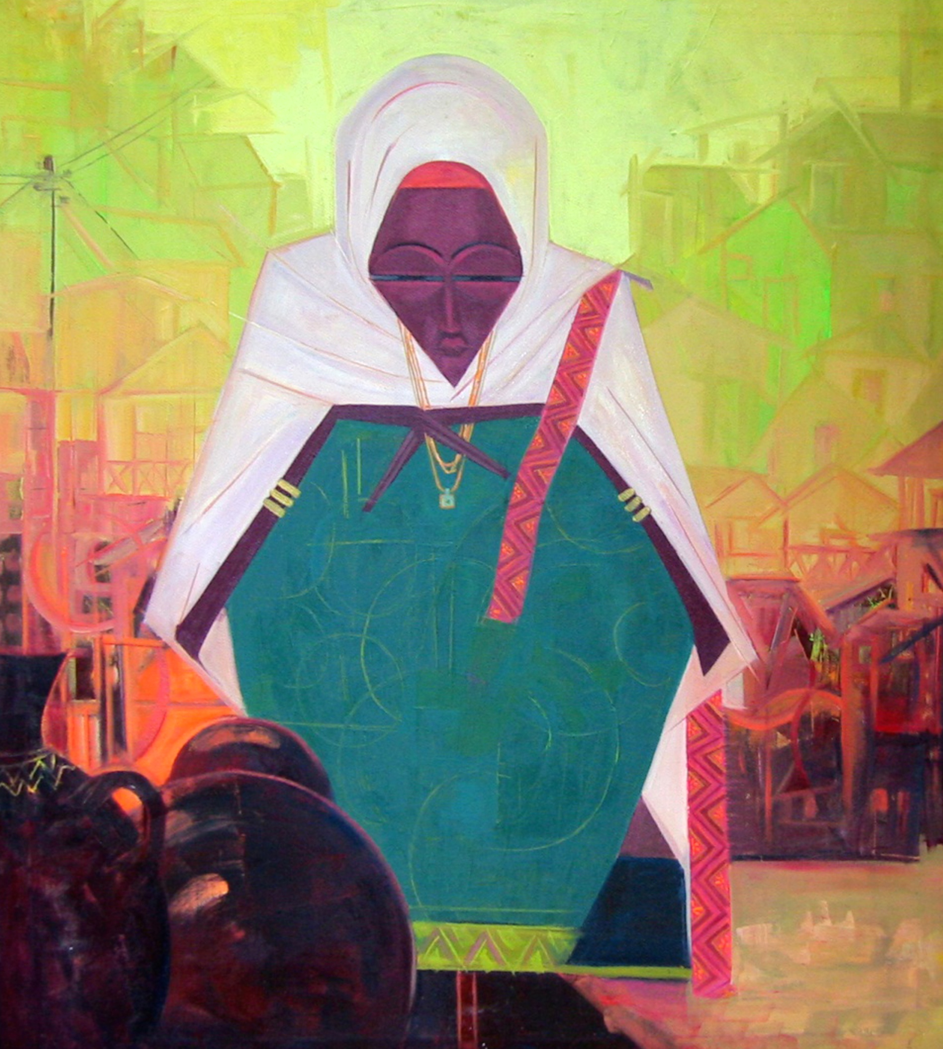 Waiting, oil on canvas painting by one of our artists Birtukan Dejene 