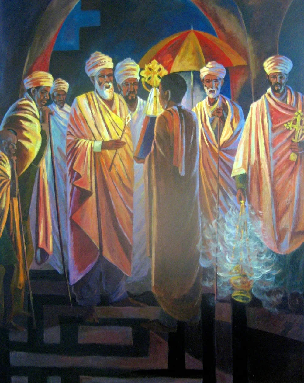 Priests at Night by Biru Worku, $500