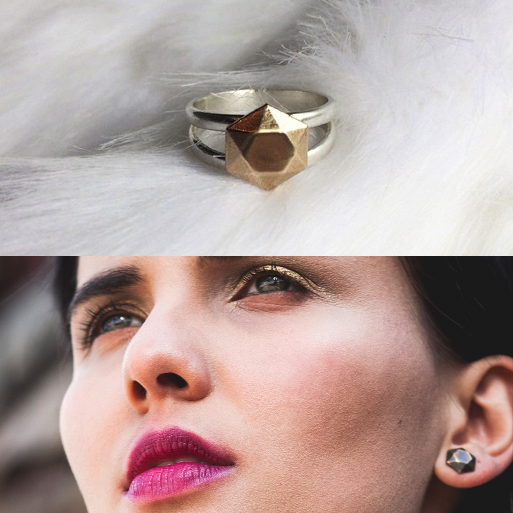 These new Hexi Rings have emerged over the last month or so...they match nicely with the Hexi studs pictured above in oxidized bronze (also available in polished bronze or silver). Made from a mould of old upholstery studs.