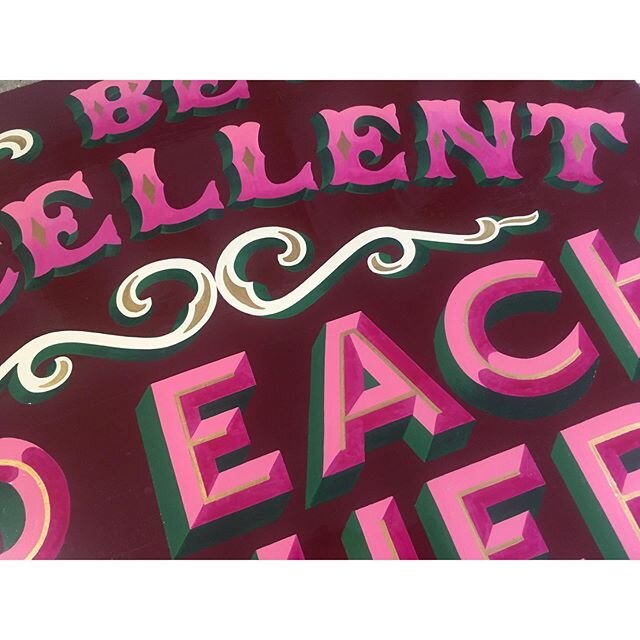 ➖ 153 ➖
_
A close-up from a sign painted a couple of weeks ago: blended &amp; bevelled pinks, blended green shadows &amp; some scrollwork on this sign for @tromans_and_tromans - a lovely set of colours to work with. 
_
#freelance #commission #studio 