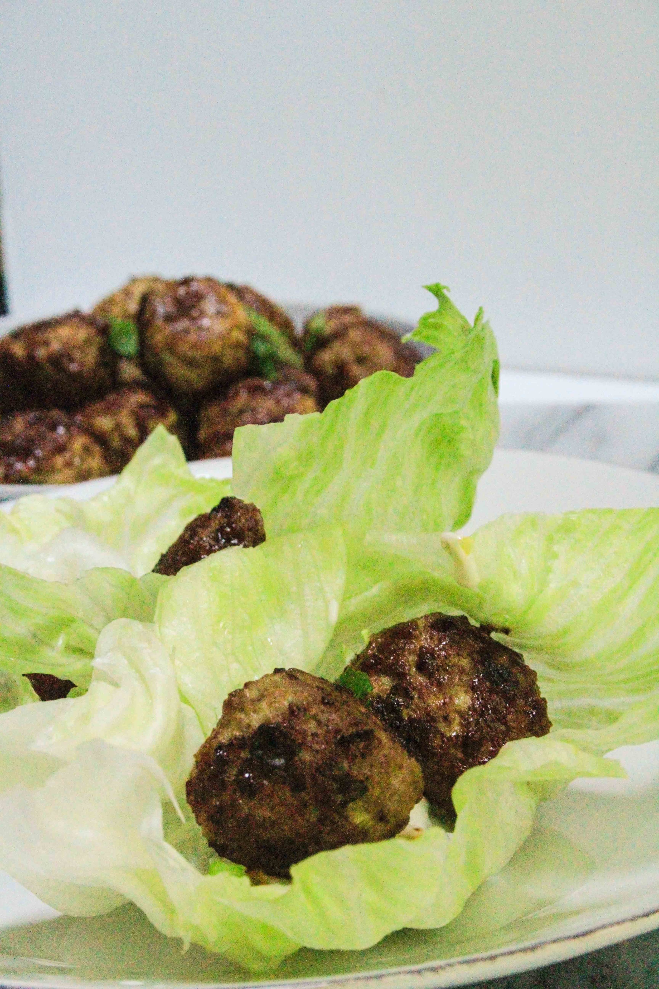 Pork meatball lettuce wraps