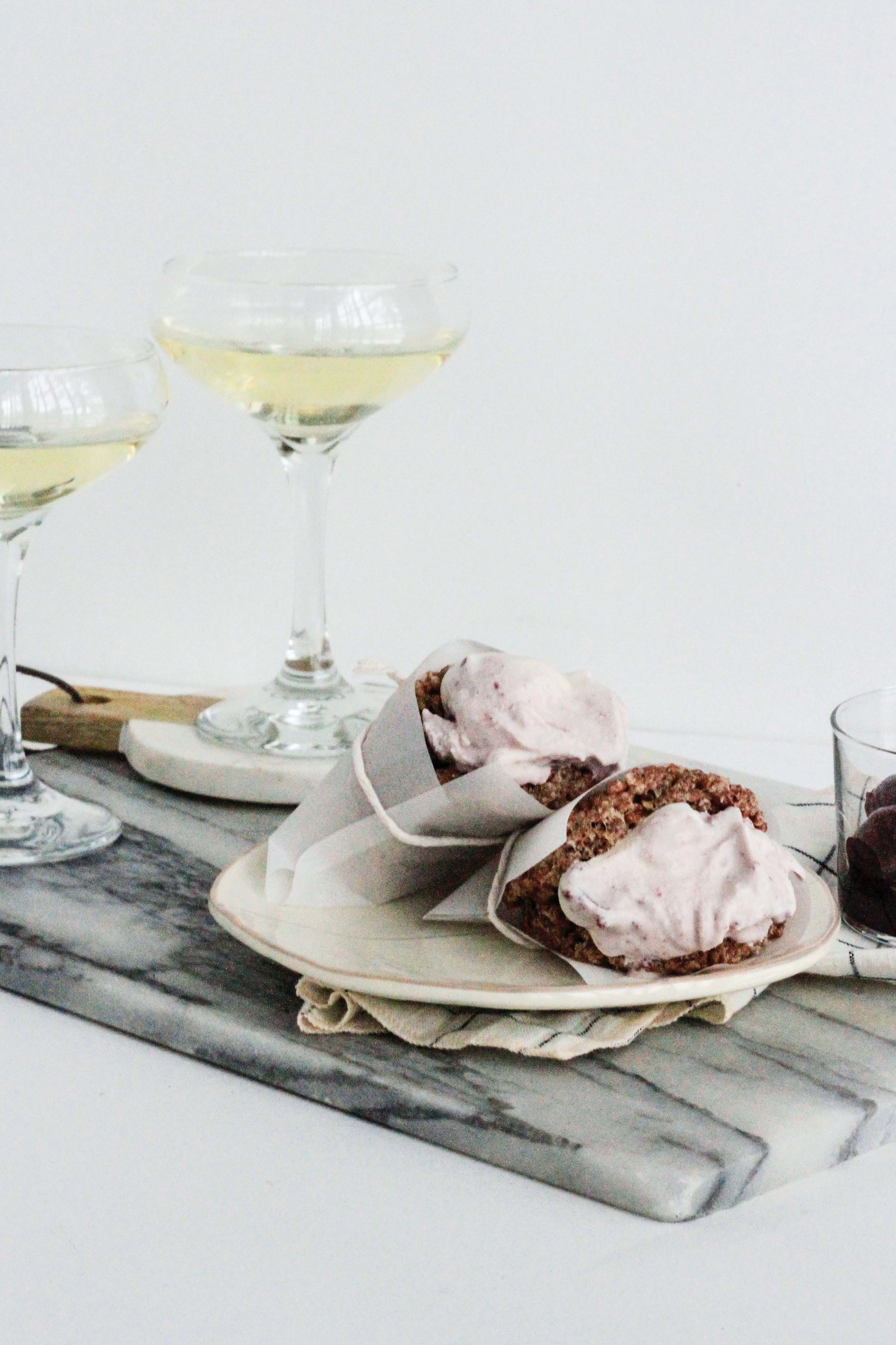 Chocolate cherry ice cream sandwiches