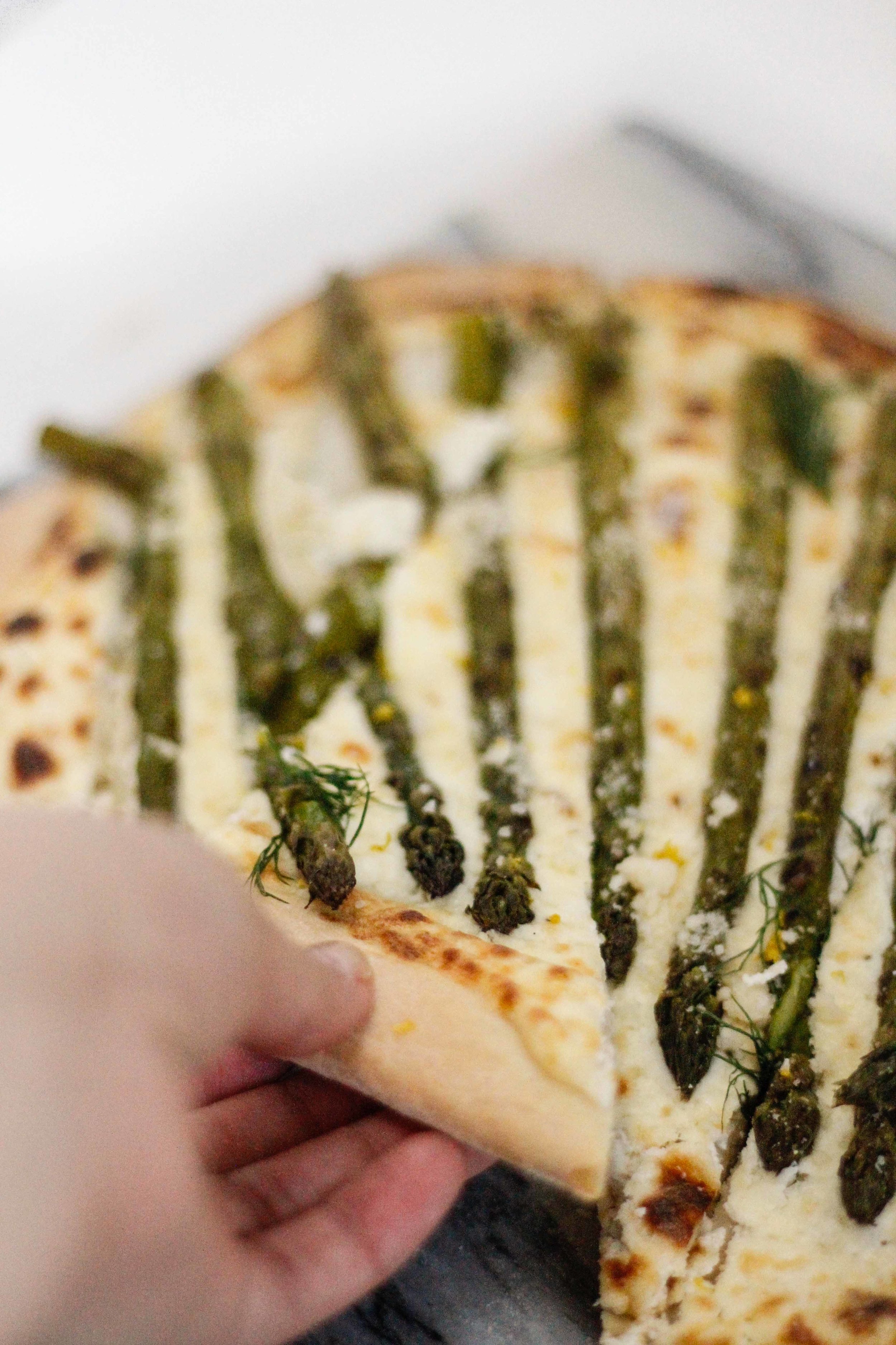 Spring pizza with asparagus and lemon