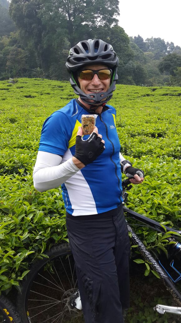 "Mountain biking in a West Java tea plantation. COULDN'T HAVE DONE IT WITHOUT NUTS AND GLORY! Thank you, Clotho...."-- Rory, Jakarta, Indonesia