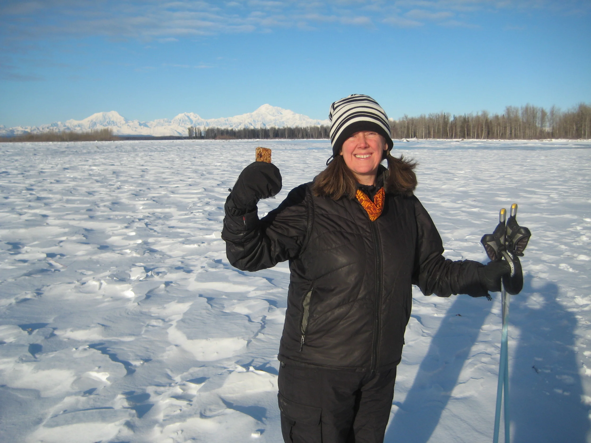 Beautiful Randi from Talkeetna, Alaska sent these photos....just another day cross-country skiing on a frozen river with the majestic Alaska Range in the background! 