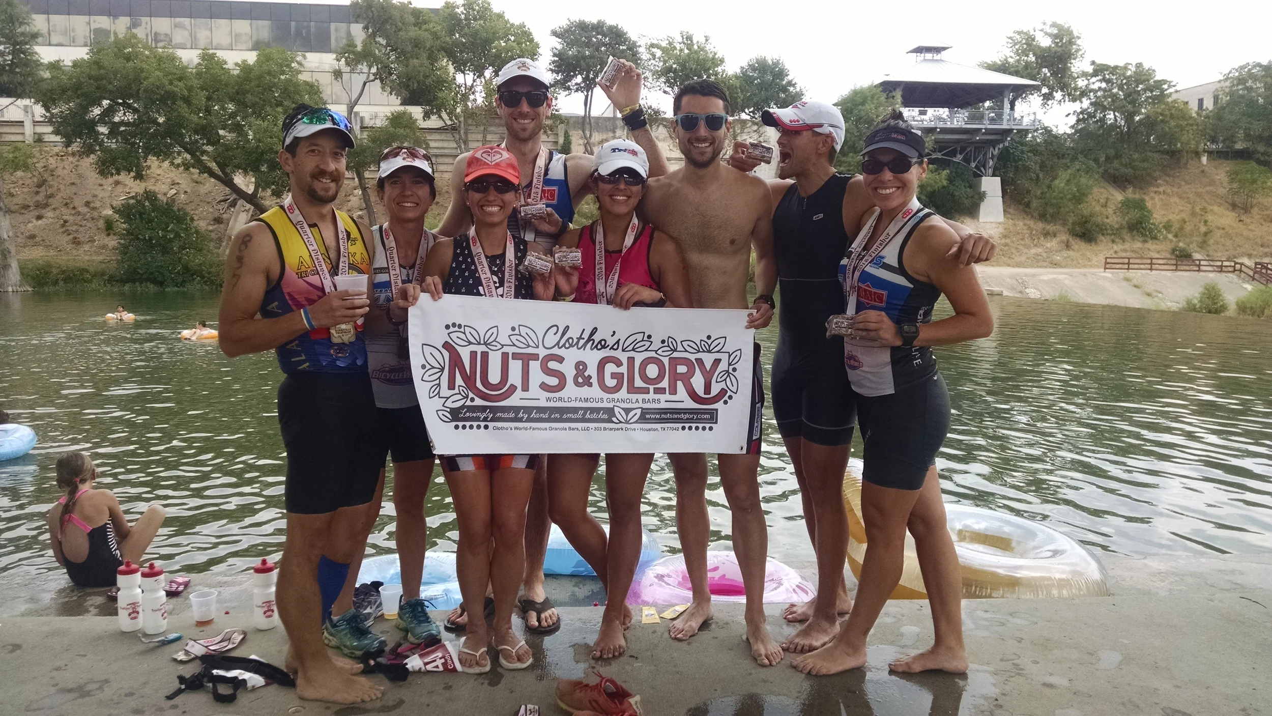 Team TriMAC after a triumphant performance at the 2015 Kerrville Triathlon festival in Kerrville, Texas. Many, many thanks to the team for its continued support of Nuts and Glory!