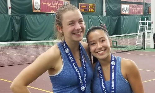 2018-19 Girls Class AA Doubles Champions Maddie Suk & Rachel Kelly Hopkins