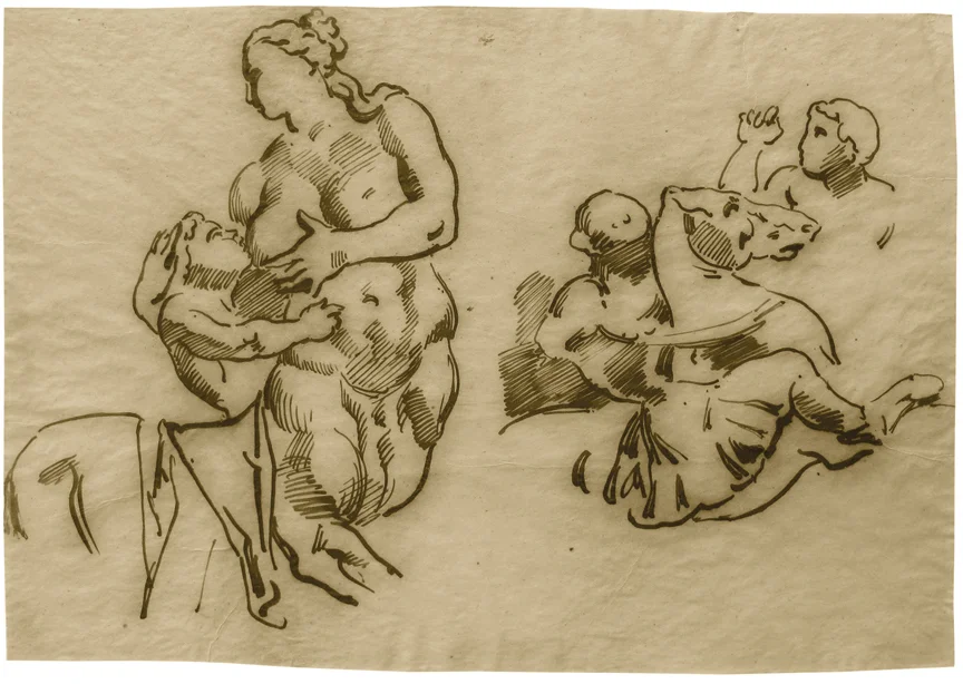 Attributed to Theodore Gericault (Rouen, 1791 - Paris 1824). Etude, Satyre, Centauresse, Et Cavalier after engravings by Charles Normand(1765-1840).
