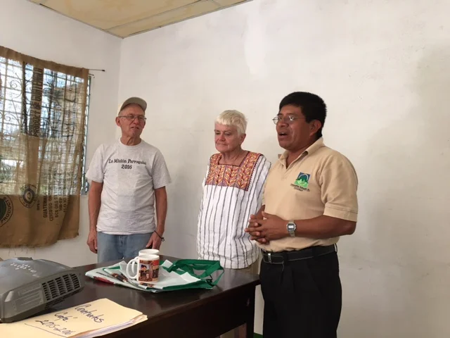 The President of the Coffee Co-Operative (Juan) thanks Jim for his work in starting the Co-Op 50 years ago and Sheila for the support the Diocese has offered.