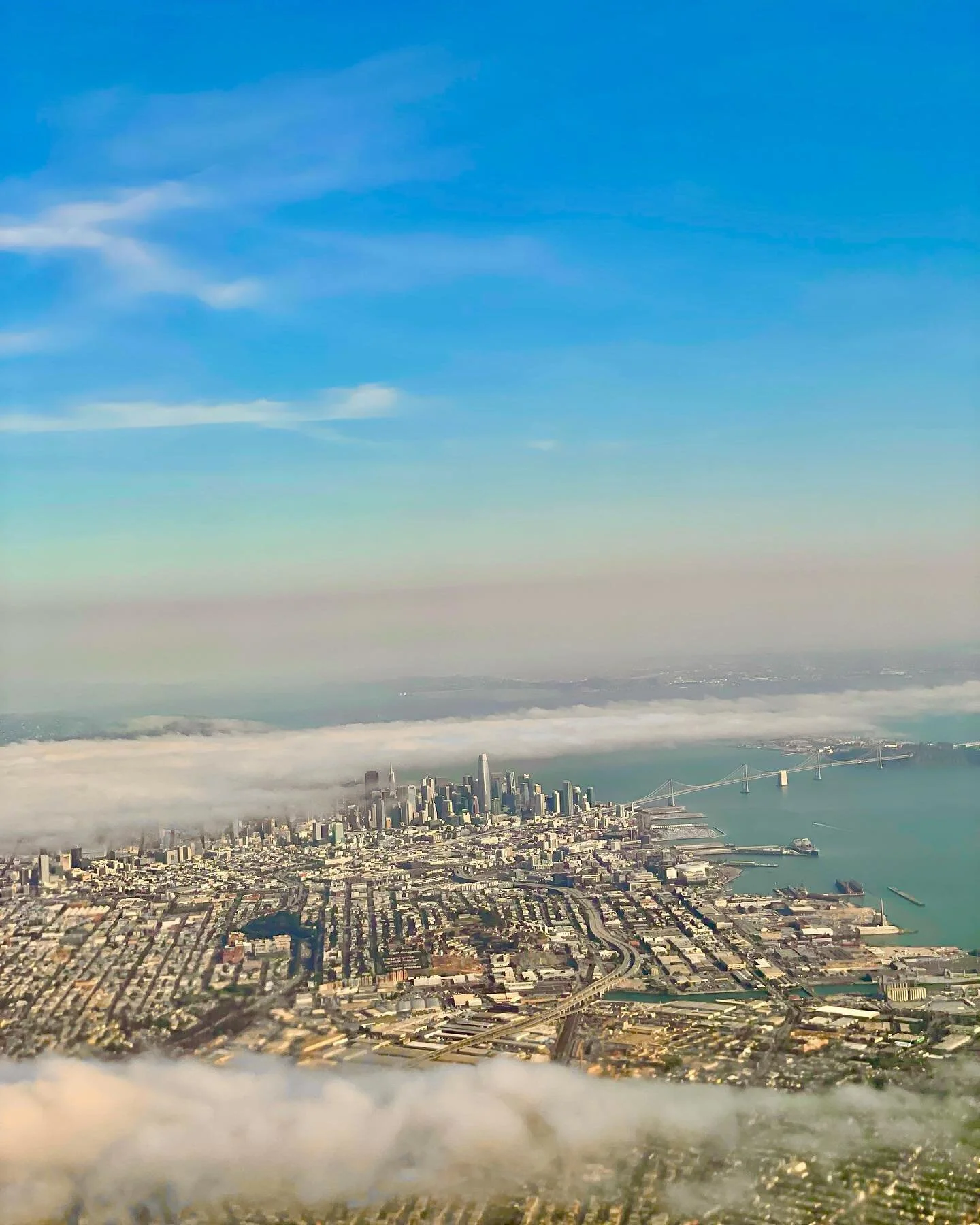 🛫Views from San Fransisco en route to San Diego. #sfo #bayarea #baybridge #karlthefog