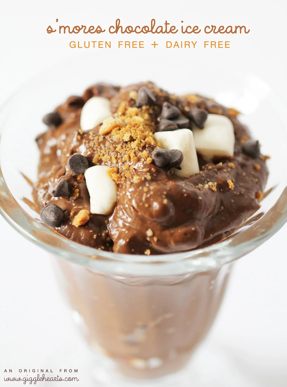 S'mores Chocolate Ice Cream | gluten free and dairy free | made with avocados | as seen on www.gigglehearts.com