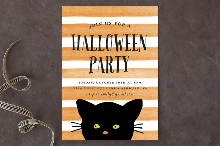 Striped Cat Holiday Party Invitations | as seen on www.GiggleHearts.com