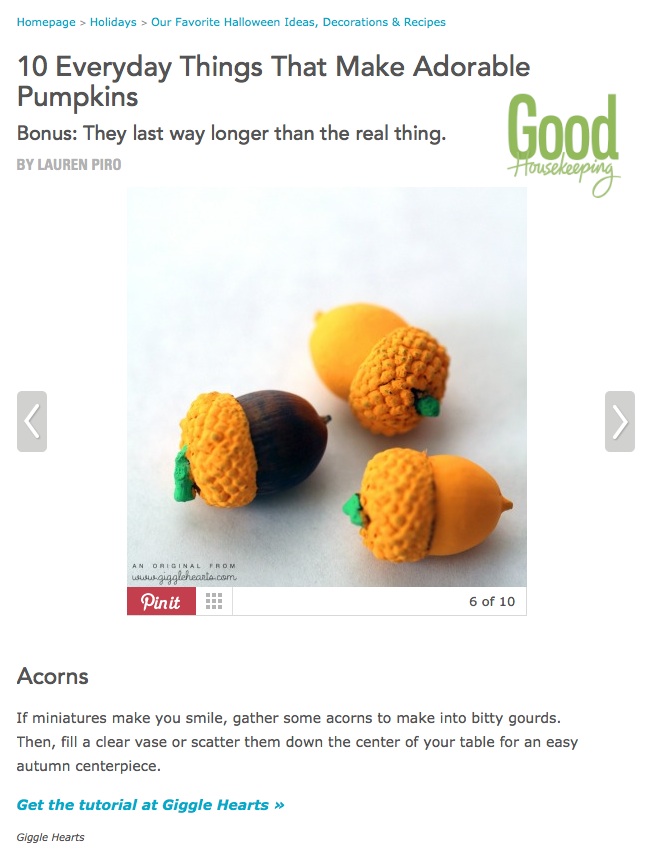Painted Acorn Pumpkins DIY Fall Craft : from www.GiggleHearts.com - as featured on www.GoodHousekeeping.com