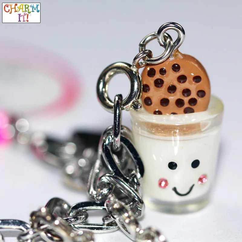 Milk and Cookies Jewelry Charm with Rhinestone Cheeks / as seen on www.GiggleHearts.com