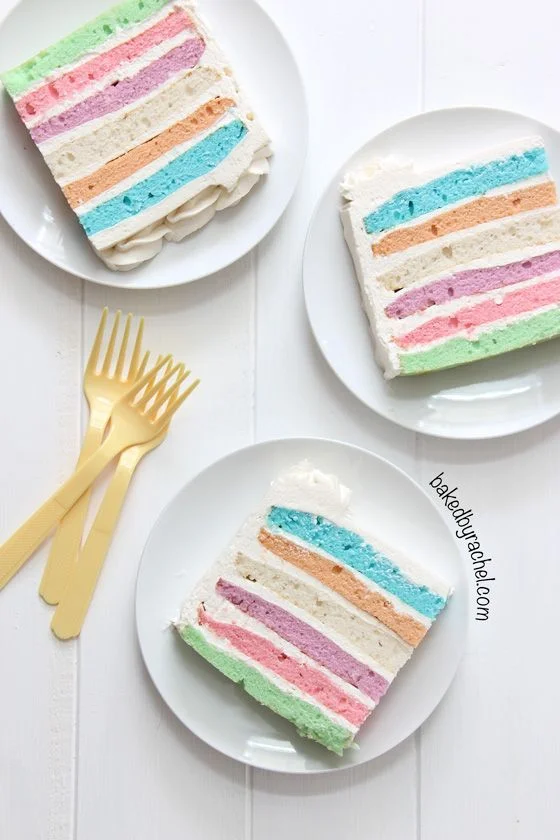 Square Pastel Layer Cake from bakedbyrachel.com - My Little Pony Birthday Party Dessert Idea 1