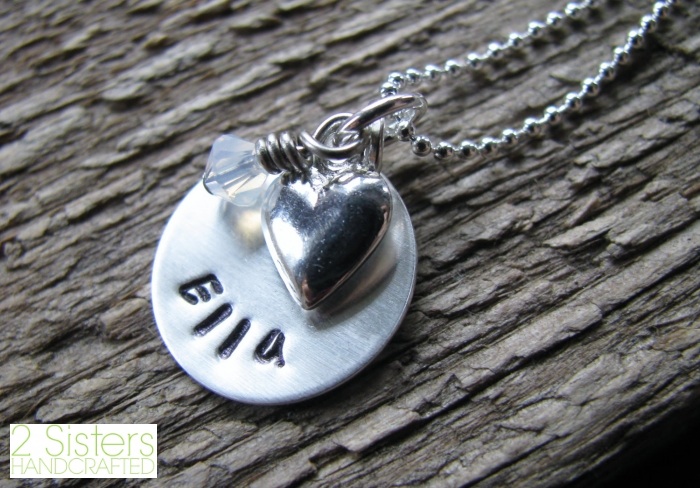 Personalized + Hand Stamped Mommy Necklace with Childs Name and Birthstone from 2 Sisters Handcrafted