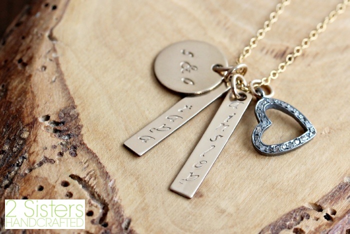  Personalized Gold &amp; Diamond Heart Family Necklace, Hand Stamped from 2 Sisters Handcrafted 