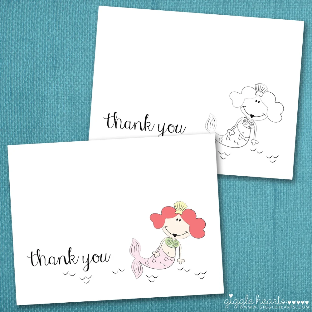 Free Printable Mermaid Thank You Cards {perfect for summer parties}