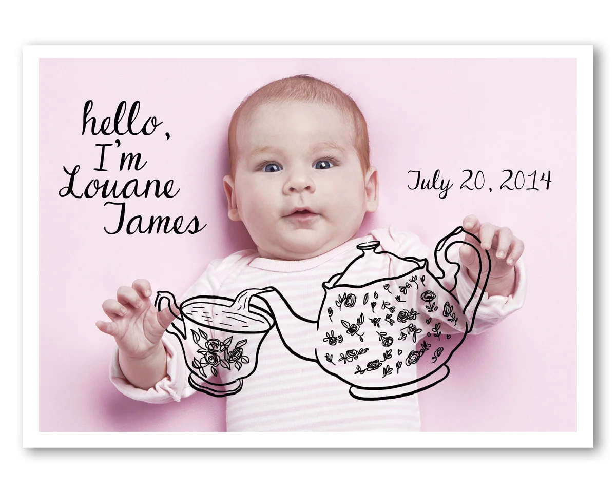 Adorably Clever Birth Announcements with Hand-Drawings