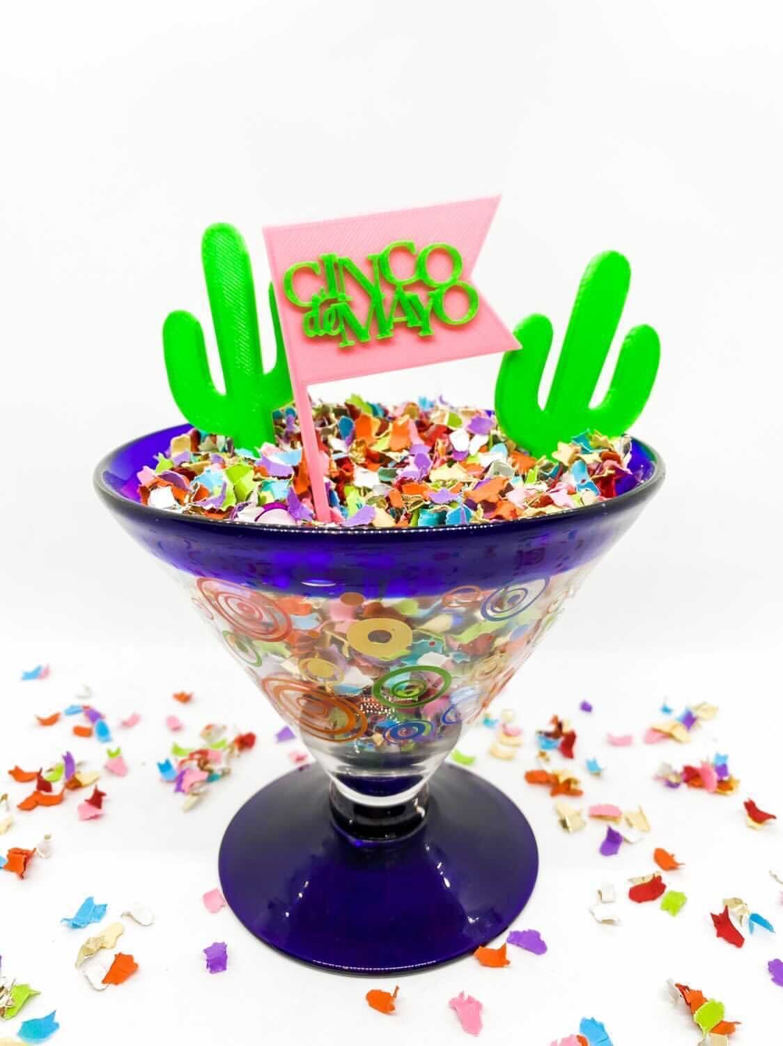 Re-Usable Cactus Toppers for your Fiesta Party Decor (plus a Margarita Topped with Confetti)