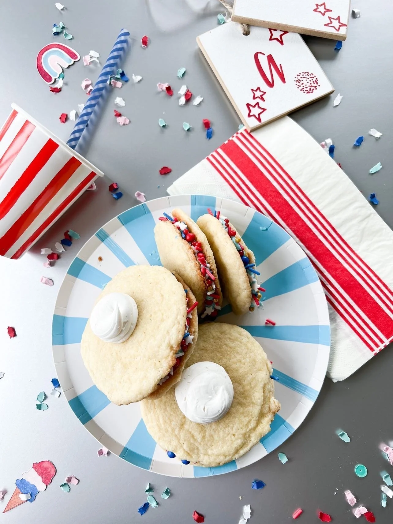 How to Create Fun 4th of July Cookie Sandwiches with a Mix, Buttercream Frosting and Sprinkles