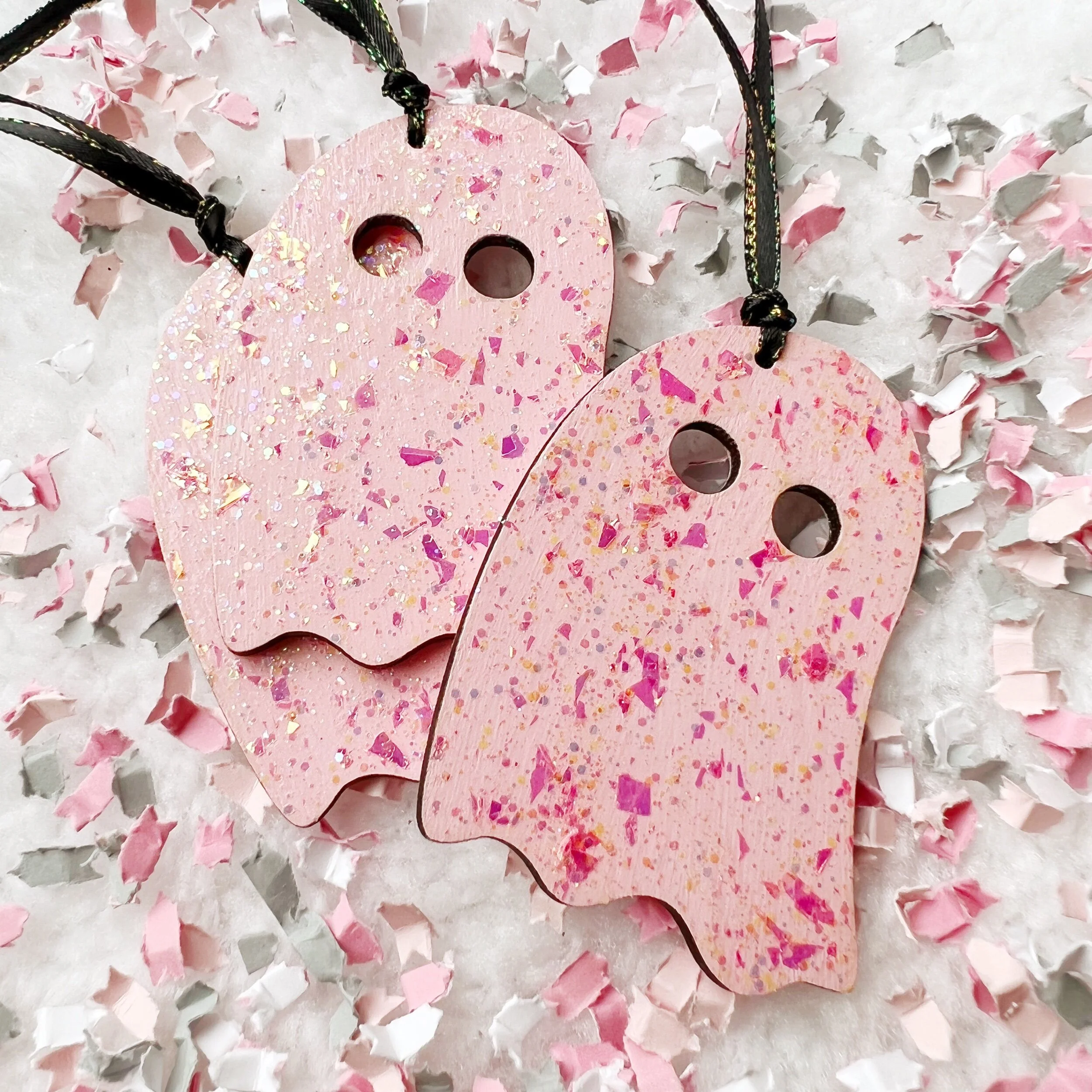 Pink Ghost Wood Gift Tags