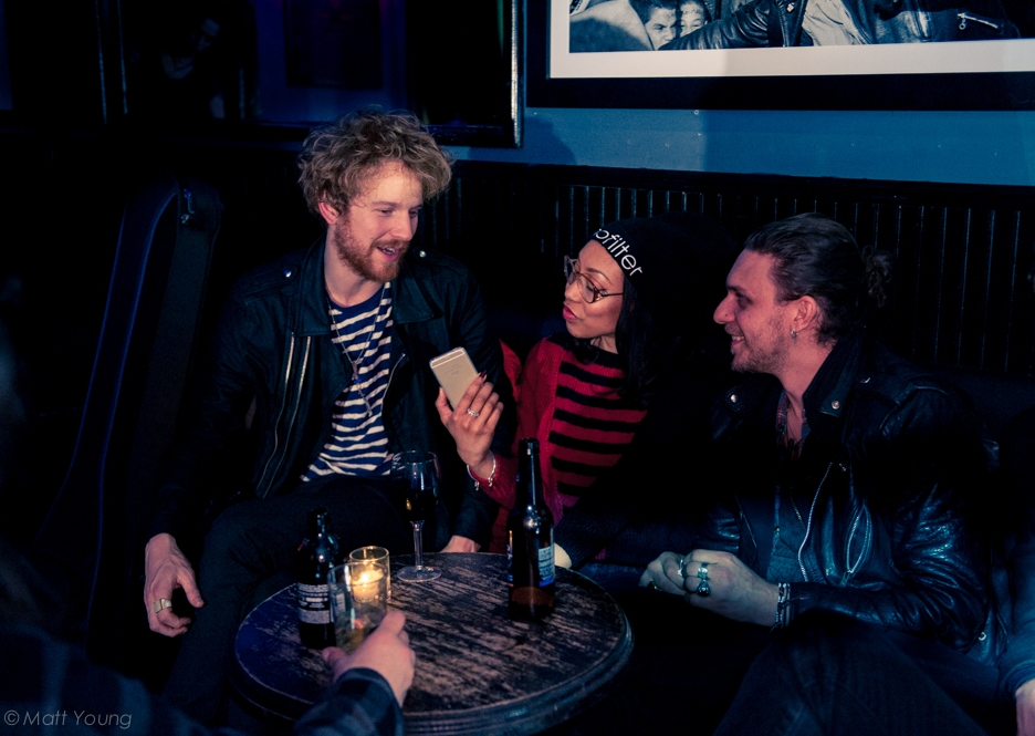 Sade talks with Nathaniel hoho (left) and Jesse alexander kotansky (right) of walking shapes