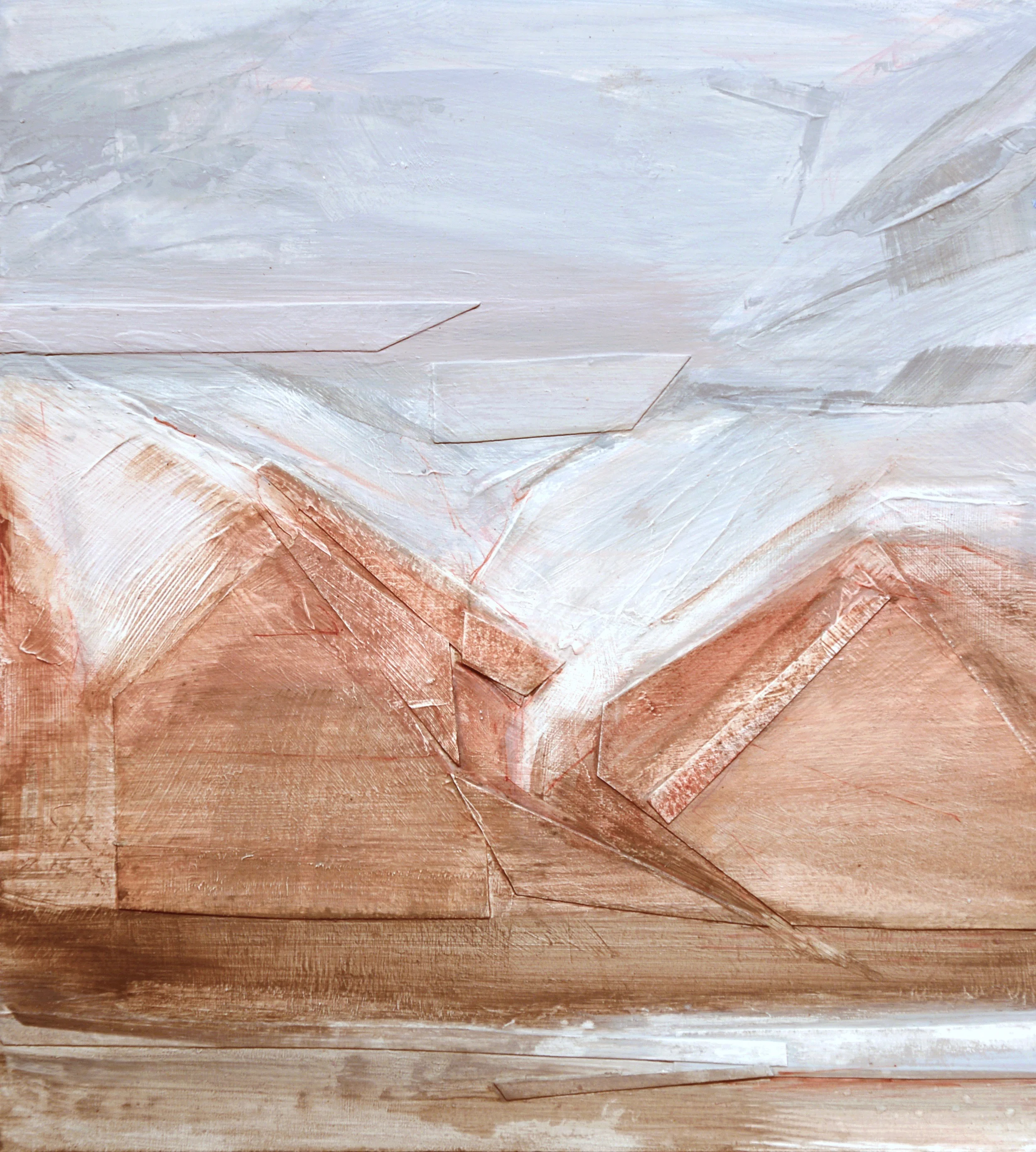 Front acrylic, ink, paper on panel 7 x 6.5” 2014