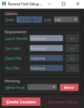 Adding a prefix and choosing a side for the setup.