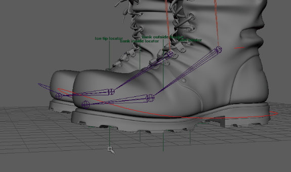 Positioning the toe tip on the tip of the character's foot.