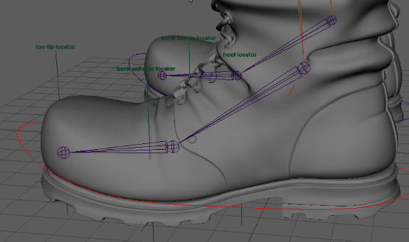 The heel locator should be placed at the heel the character.
