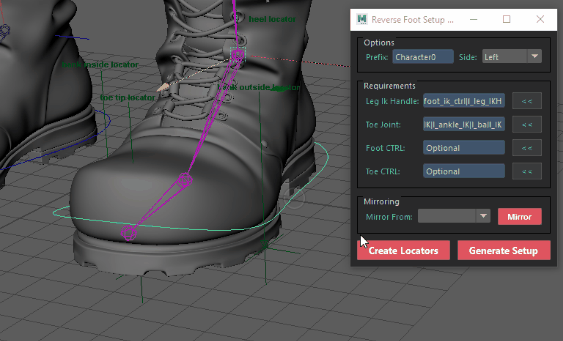 Foot Controller already exists in the scene and added to the Reverse Foot setup tool.